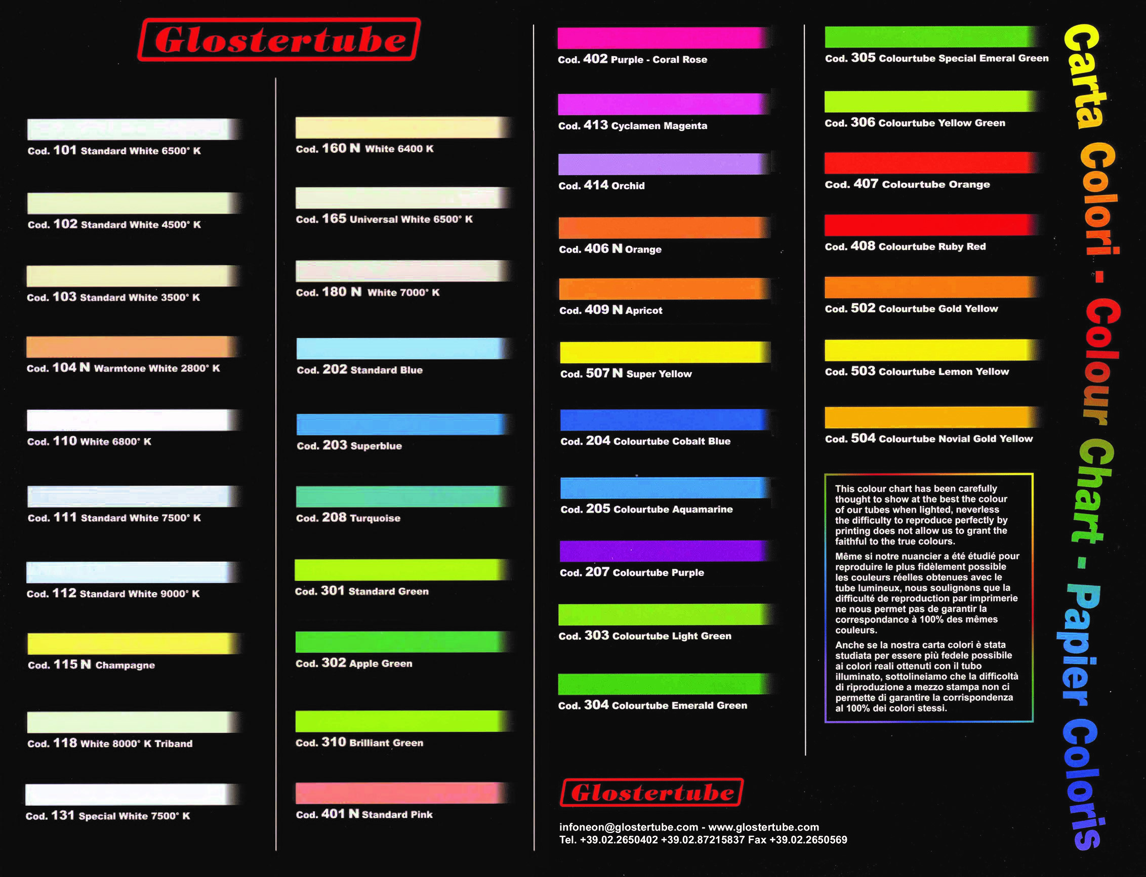 Neon Tube Color Chart